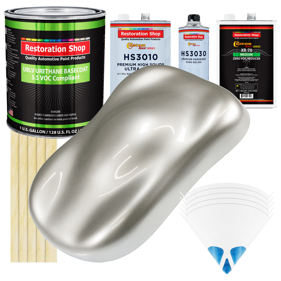 Sterling Silver Metallic - LOW VOC Urethane Basecoat with Premium Clearcoat Auto Paint - Complete Medium Gallon Paint Kit - Pro Automotive Coating