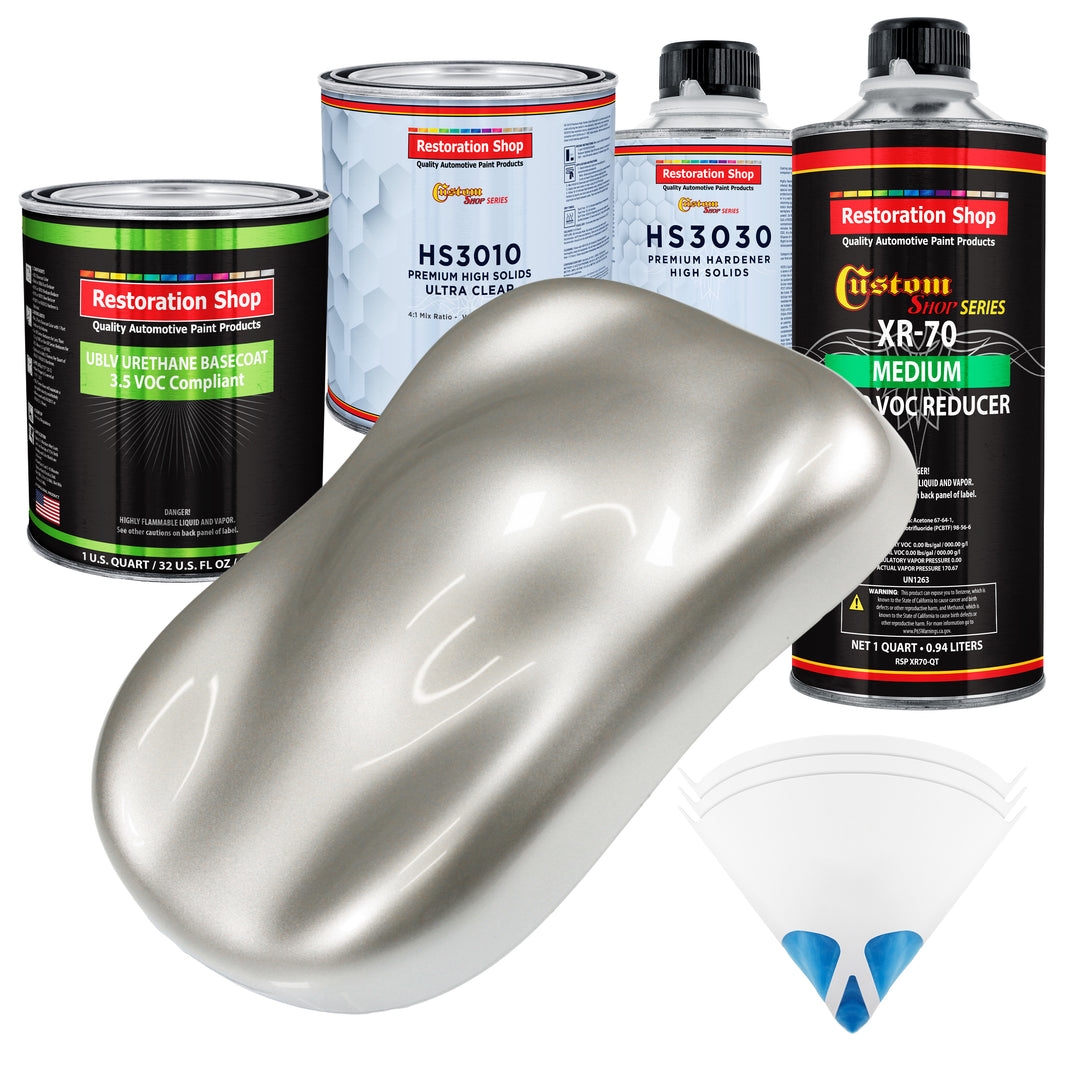 Sterling Silver Metallic - LOW VOC Urethane Basecoat with Premium Clearcoat Auto Paint - Complete Medium Quart Paint Kit - Pro Automotive Coating