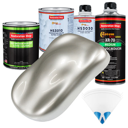 Sterling Silver Metallic - LOW VOC Urethane Basecoat with Premium Clearcoat Auto Paint - Complete Medium Quart Paint Kit - Pro Automotive Coating