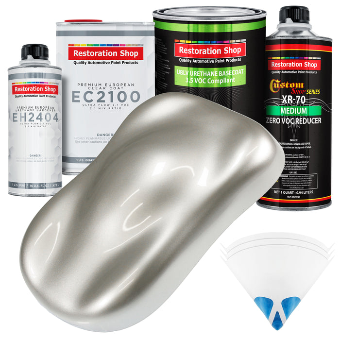 Sterling Silver Metallic - LOW VOC Urethane Basecoat with European Clearcoat Auto Paint - Complete Quart Paint Color Kit - Automotive Coating