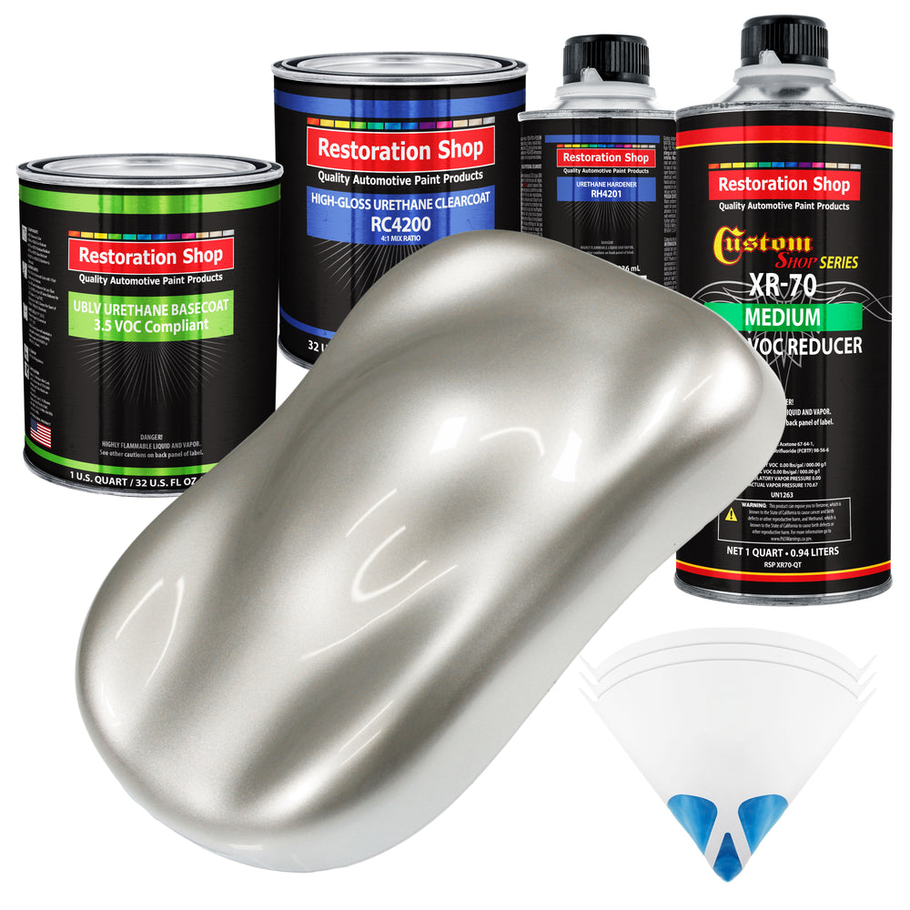 Sterling Silver Metallic - LOW VOC Urethane Basecoat with Clearcoat Auto Paint (Complete Medium Quart Paint Kit) Professional Gloss Automotive Coating