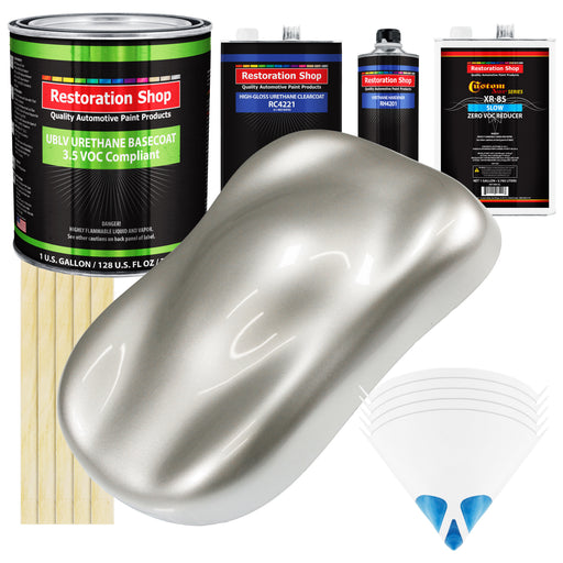 Sterling Silver Metallic - LOW VOC Urethane Basecoat with Clearcoat Auto Paint (Complete Slow Gallon Paint Kit) Professional Gloss Automotive Coating