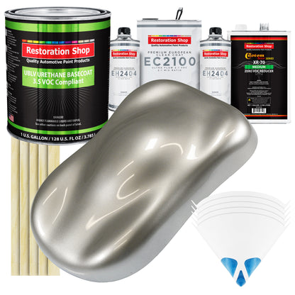 Pewter Silver Metallic - LOW VOC Urethane Basecoat with European Clearcoat Auto Paint - Complete Gallon Paint Color Kit - Automotive Coating