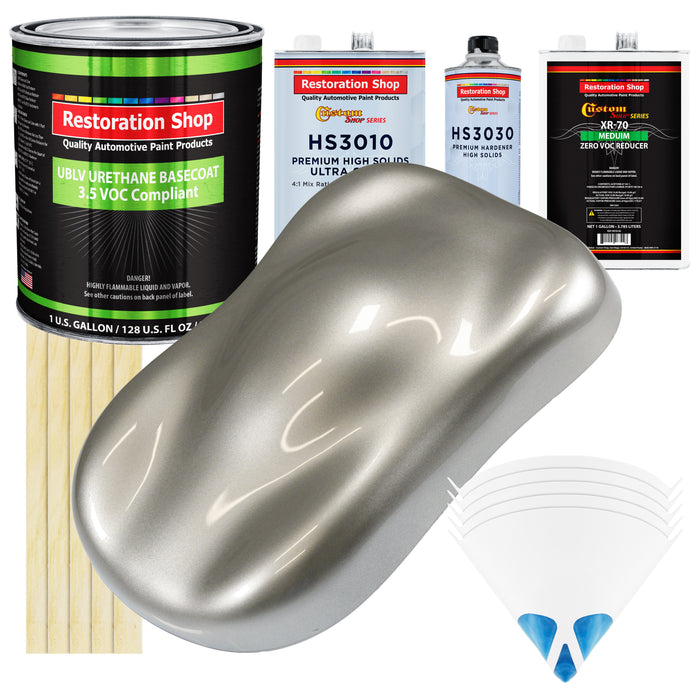 Pewter Silver Metallic - LOW VOC Urethane Basecoat with Premium Clearcoat Auto Paint - Complete Medium Gallon Paint Kit - Pro Automotive Coating