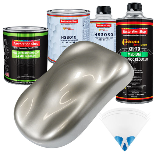 Pewter Silver Metallic - LOW VOC Urethane Basecoat with Premium Clearcoat Auto Paint (Complete Medium Quart Paint Kit) Professional Automotive Coating