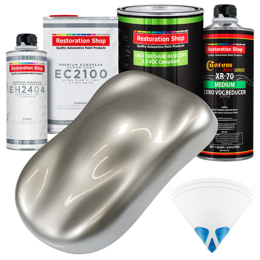 Pewter Silver Metallic - LOW VOC Urethane Basecoat with European Clearcoat Auto Paint - Complete Quart Paint Color Kit - Automotive Coating