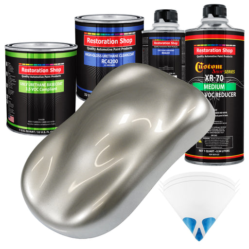 Pewter Silver Metallic - LOW VOC Urethane Basecoat with Clearcoat Auto Paint - Complete Medium Quart Paint Kit - Professional Gloss Automotive Coating