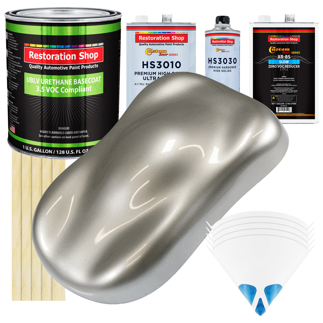 Pewter Silver Metallic - LOW VOC Urethane Basecoat with Premium Clearcoat Auto Paint (Complete Slow Gallon Paint Kit) Professional Automotive Coating