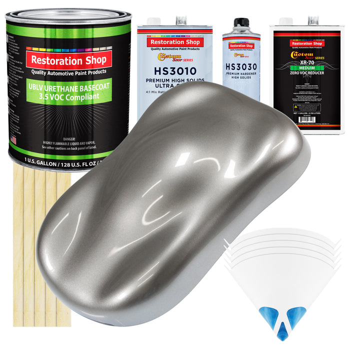 Titanium Gray Metallic - LOW VOC Urethane Basecoat with Premium Clearcoat Auto Paint - Complete Medium Gallon Paint Kit - Pro Automotive Coating