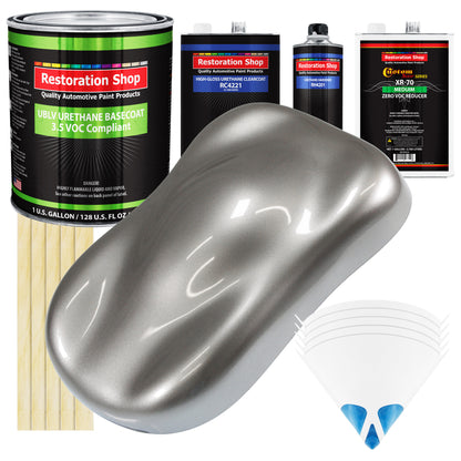 Titanium Gray Metallic - LOW VOC Urethane Basecoat with Clearcoat Auto Paint (Complete Medium Gallon Paint Kit) Professional Gloss Automotive Coating