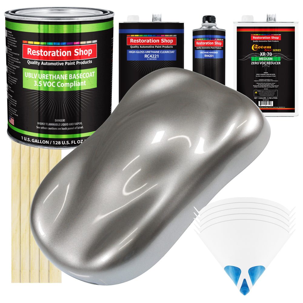 Titanium Gray Metallic - LOW VOC Urethane Basecoat with Clearcoat Auto Paint (Complete Medium Gallon Paint Kit) Professional Gloss Automotive Coating