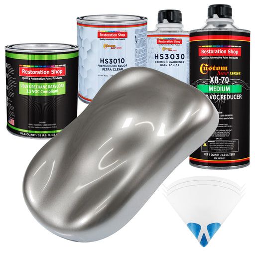 Titanium Gray Metallic - LOW VOC Urethane Basecoat with Premium Clearcoat Auto Paint (Complete Medium Quart Paint Kit) Professional Automotive Coating