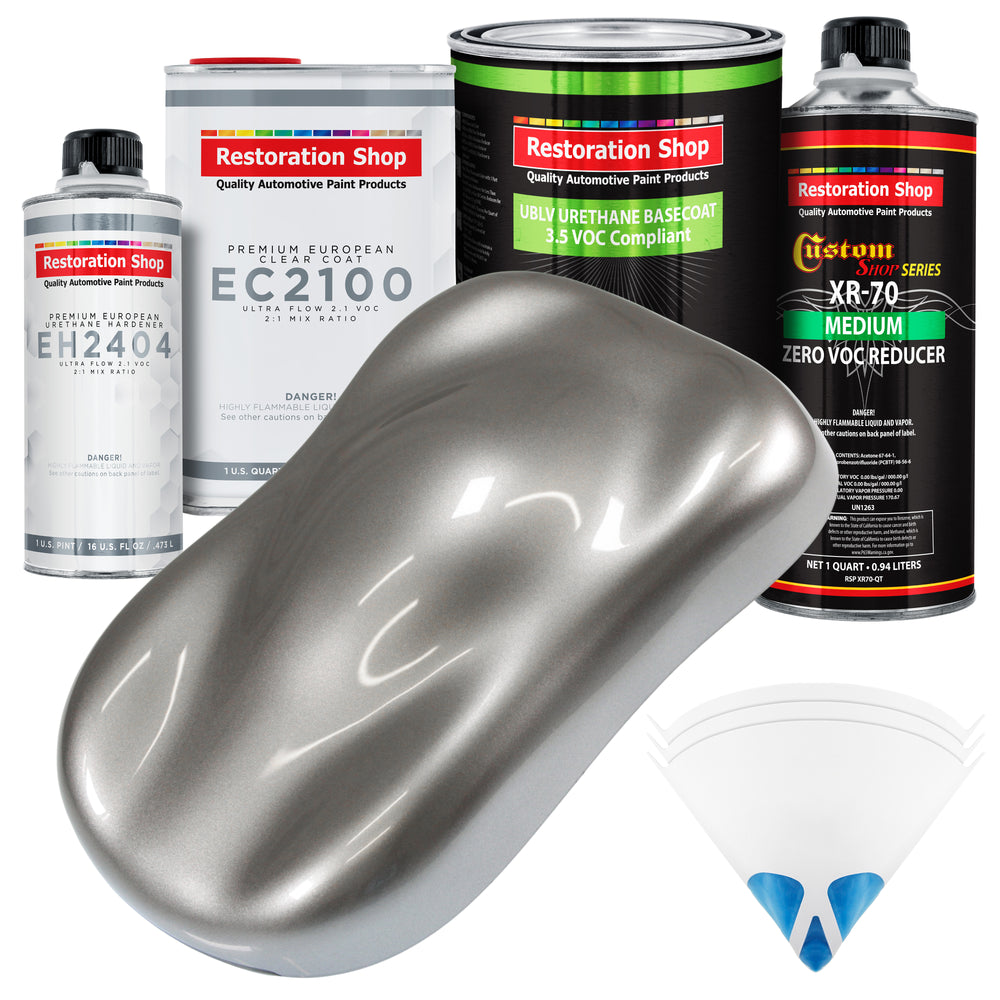 Titanium Gray Metallic - LOW VOC Urethane Basecoat with European Clearcoat Auto Paint - Complete Quart Paint Color Kit - Automotive Coating