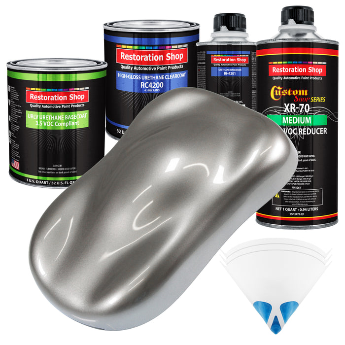 Titanium Gray Metallic - LOW VOC Urethane Basecoat with Clearcoat Auto Paint - Complete Medium Quart Paint Kit - Professional Gloss Automotive Coating