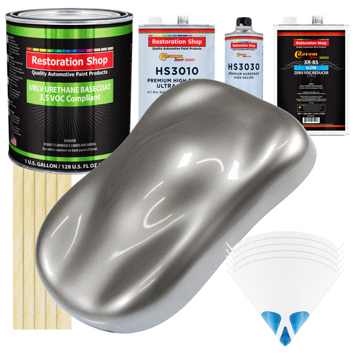 Titanium Gray Metallic - LOW VOC Urethane Basecoat with Premium Clearcoat Auto Paint (Complete Slow Gallon Paint Kit) Professional Automotive Coating