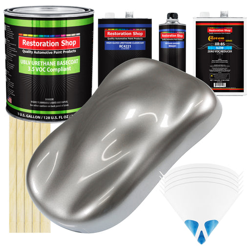 Titanium Gray Metallic - LOW VOC Urethane Basecoat with Clearcoat Auto Paint - Complete Slow Gallon Paint Kit - Professional Gloss Automotive Coating