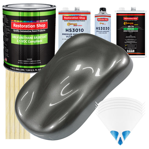 Dark Charcoal Metallic - LOW VOC Urethane Basecoat with Premium Clearcoat Auto Paint - Complete Medium Gallon Paint Kit - Pro Automotive Coating