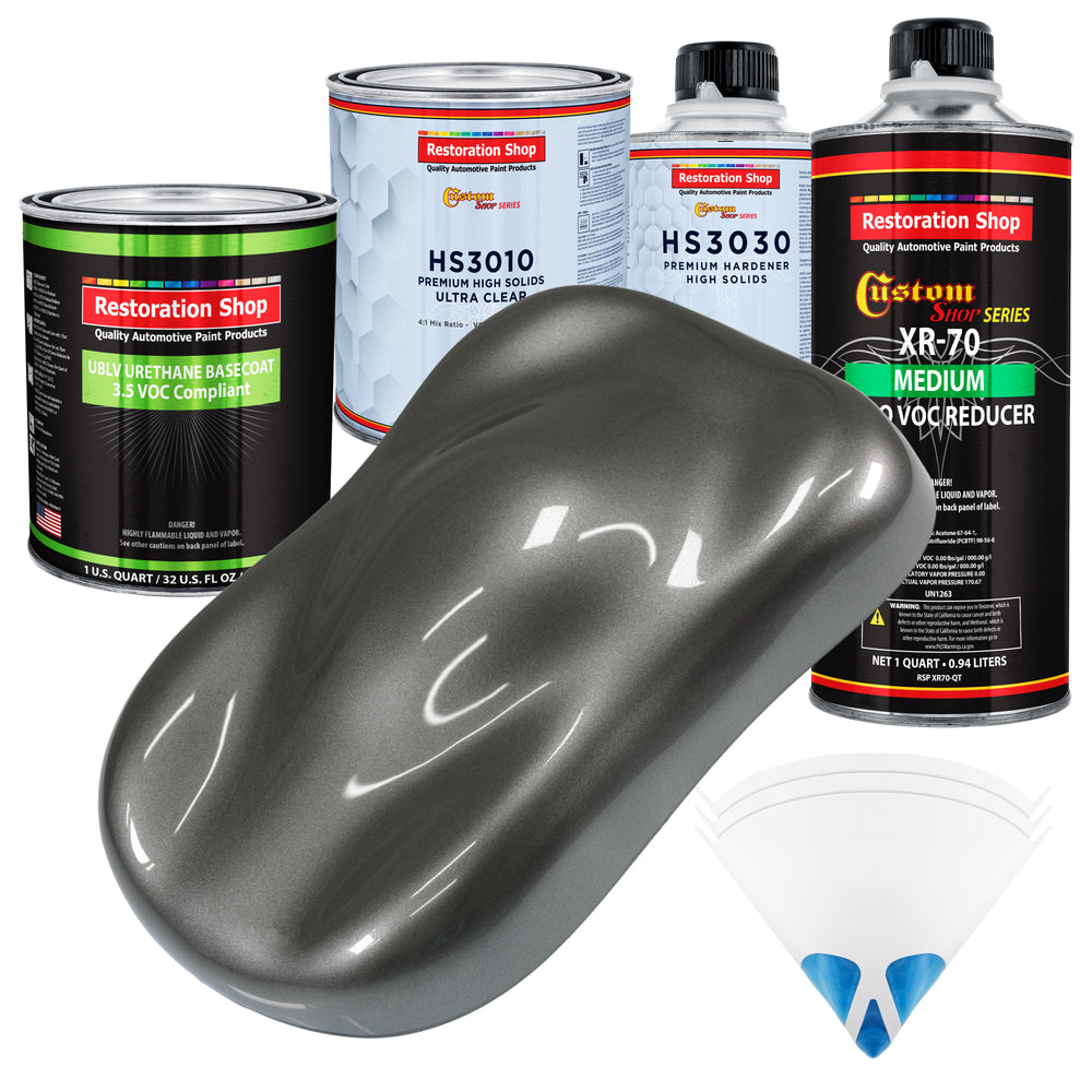 Dark Charcoal Metallic - LOW VOC Urethane Basecoat with Premium Clearcoat Auto Paint (Complete Medium Quart Paint Kit) Professional Automotive Coating