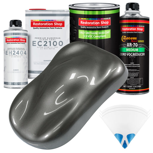 Dark Charcoal Metallic - LOW VOC Urethane Basecoat with European Clearcoat Auto Paint - Complete Quart Paint Color Kit - Automotive Coating