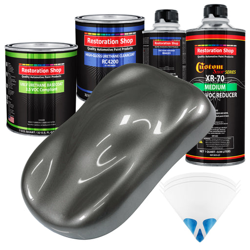 Dark Charcoal Metallic - LOW VOC Urethane Basecoat with Clearcoat Auto Paint - Complete Medium Quart Paint Kit - Professional Gloss Automotive Coating