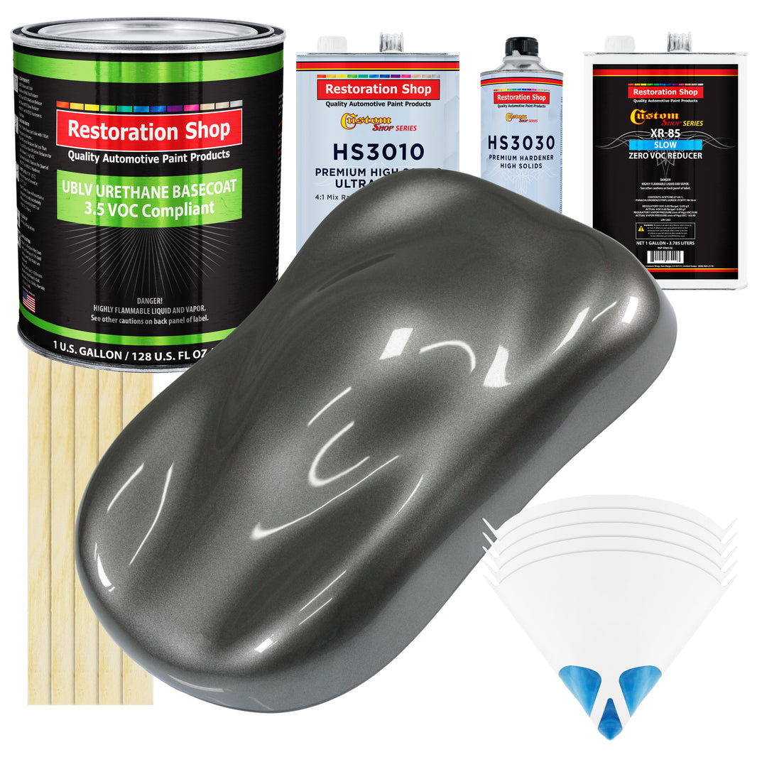 Dark Charcoal Metallic - LOW VOC Urethane Basecoat with Premium Clearcoat Auto Paint (Complete Slow Gallon Paint Kit) Professional Automotive Coating