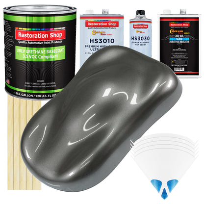 Dark Charcoal Metallic - LOW VOC Urethane Basecoat with Premium Clearcoat Auto Paint (Complete Slow Gallon Paint Kit) Professional Automotive Coating