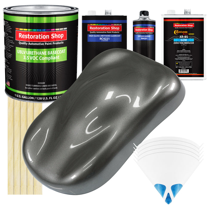 Dark Charcoal Metallic - LOW VOC Urethane Basecoat with Clearcoat Auto Paint - Complete Slow Gallon Paint Kit - Professional Gloss Automotive Coating