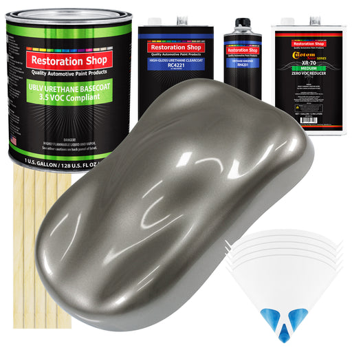 Graphite Gray Metallic - LOW VOC Urethane Basecoat with Clearcoat Auto Paint (Complete Medium Gallon Paint Kit) Professional Gloss Automotive Coating