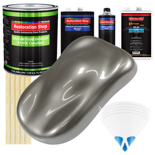 Graphite Gray Metallic - LOW VOC Urethane Basecoat with Clearcoat Auto Paint - Complete Slow Gallon Paint Kit - Professional Gloss Automotive Coating