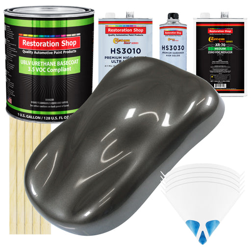 Anthracite Gray Metallic - LOW VOC Urethane Basecoat with Premium Clearcoat Auto Paint - Complete Medium Gallon Paint Kit - Pro Automotive Coating