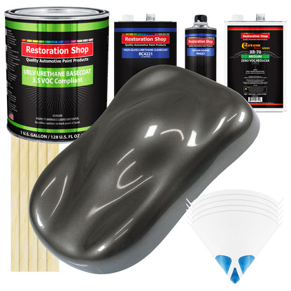 Anthracite Gray Metallic - LOW VOC Urethane Basecoat with Clearcoat Auto Paint - Complete Medium Gallon Paint Kit - Professional Automotive Coating