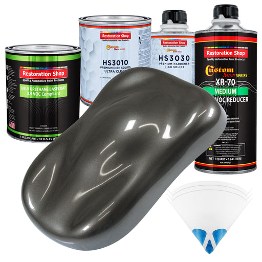 Anthracite Gray Metallic - LOW VOC Urethane Basecoat with Premium Clearcoat Auto Paint - Complete Medium Quart Paint Kit - Pro Automotive Coating