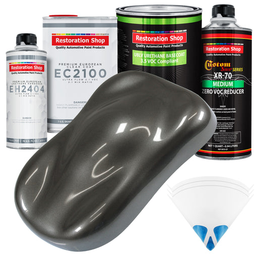 Anthracite Gray Metallic - LOW VOC Urethane Basecoat with European Clearcoat Auto Paint - Complete Quart Paint Color Kit - Automotive Coating