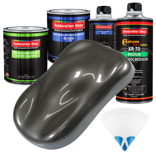 Anthracite Gray Metallic - LOW VOC Urethane Basecoat with Clearcoat Auto Paint (Complete Medium Quart Paint Kit) Professional Gloss Automotive Coating