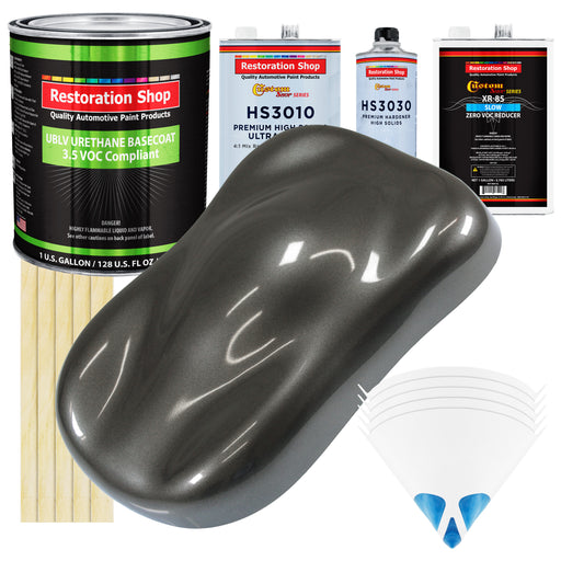 Anthracite Gray Metallic - LOW VOC Urethane Basecoat with Premium Clearcoat Auto Paint - Complete Slow Gallon Paint Kit - Pro Automotive Coating