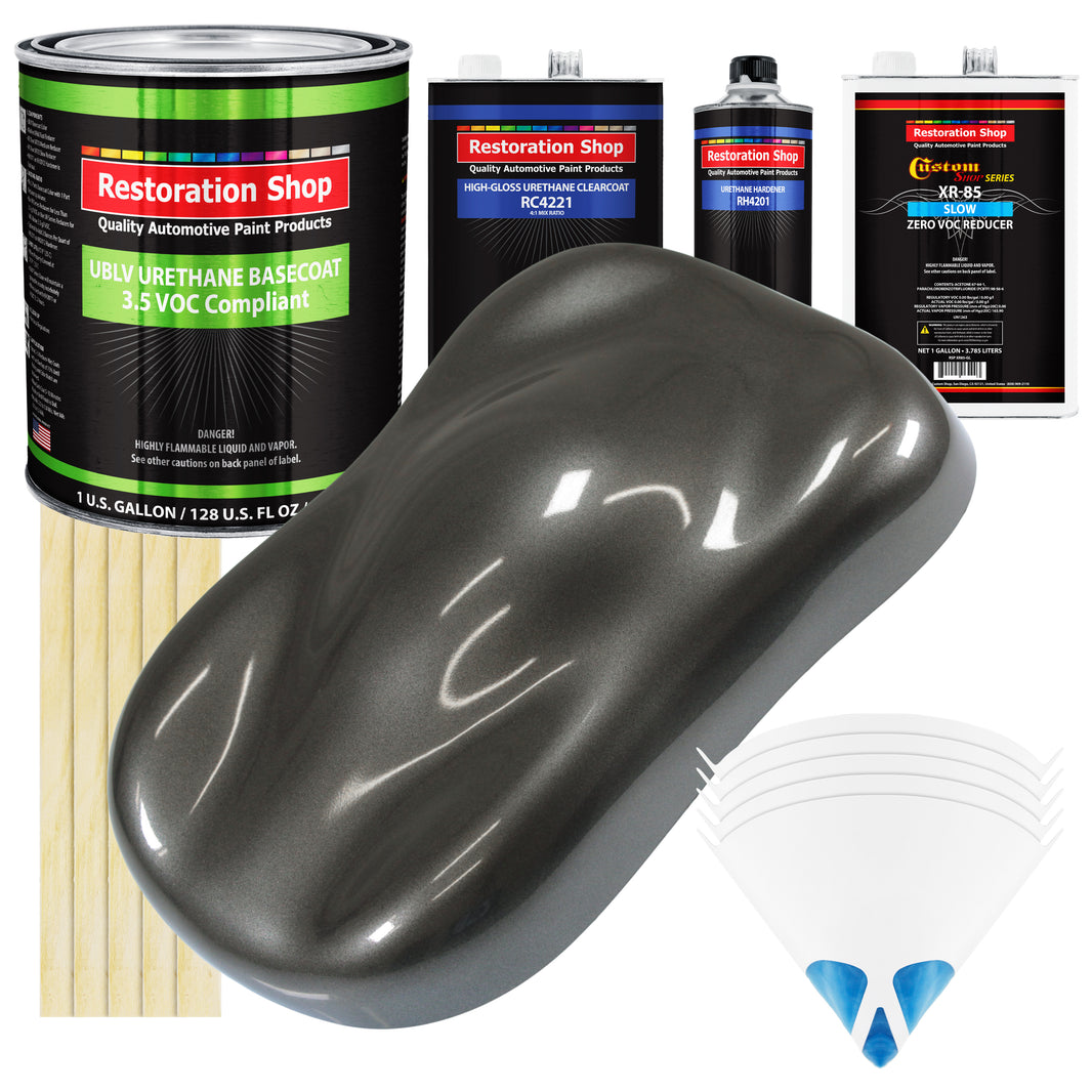 Anthracite Gray Metallic - LOW VOC Urethane Basecoat with Clearcoat Auto Paint (Complete Slow Gallon Paint Kit) Professional Gloss Automotive Coating