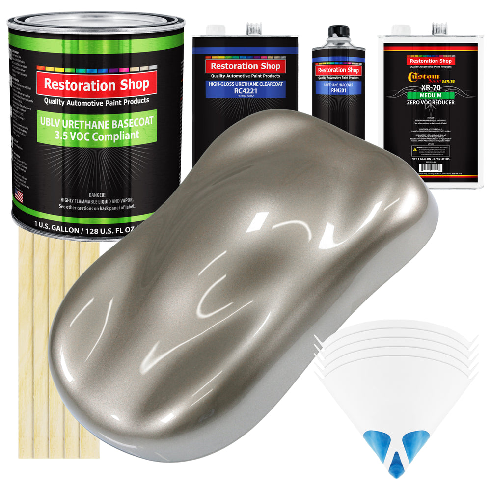 Warm Gray Metallic - LOW VOC Urethane Basecoat with Clearcoat Auto Paint (Complete Medium Gallon Paint Kit) Professional High Gloss Automotive Coating