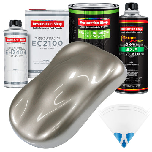 Warm Gray Metallic - LOW VOC Urethane Basecoat with European Clearcoat Auto Paint - Complete Quart Paint Color Kit - Automotive Coating