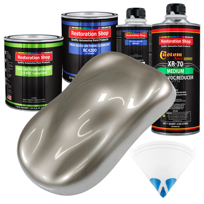 Warm Gray Metallic - LOW VOC Urethane Basecoat with Clearcoat Auto Paint (Complete Medium Quart Paint Kit) Professional High Gloss Automotive Coating