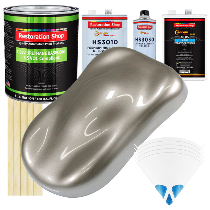 Warm Gray Metallic - LOW VOC Urethane Basecoat with Premium Clearcoat Auto Paint - Complete Slow Gallon Paint Kit - Professional Automotive Coating