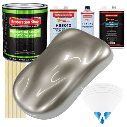 Warm Gray Metallic - LOW VOC Urethane Basecoat with Premium Clearcoat Auto Paint - Complete Slow Gallon Paint Kit - Professional Automotive Coating