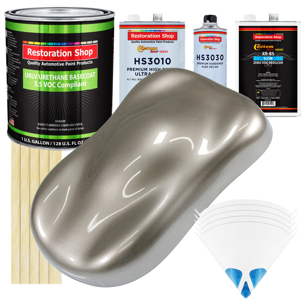 Warm Gray Metallic - LOW VOC Urethane Basecoat with Premium Clearcoat Auto Paint - Complete Slow Gallon Paint Kit - Professional Automotive Coating