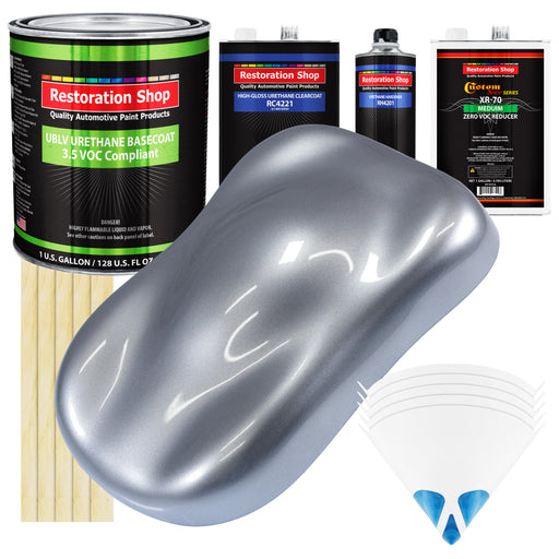 Cool Gray Metallic - LOW VOC Urethane Basecoat with Clearcoat Auto Paint (Complete Medium Gallon Paint Kit) Professional High Gloss Automotive Coating
