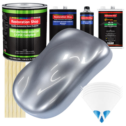 Cool Gray Metallic - LOW VOC Urethane Basecoat with Clearcoat Auto Paint (Complete Medium Gallon Paint Kit) Professional High Gloss Automotive Coating