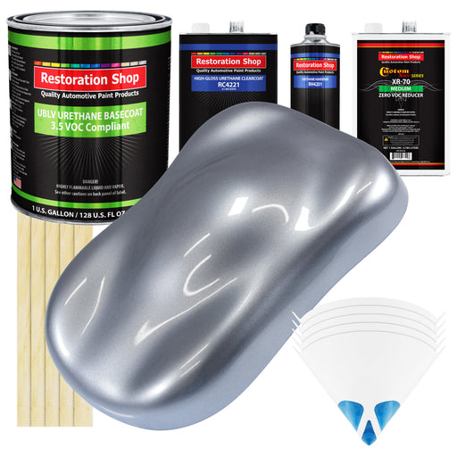 Cool Gray Metallic - LOW VOC Urethane Basecoat with Clearcoat Auto Paint (Complete Medium Gallon Paint Kit) Professional High Gloss Automotive Coating