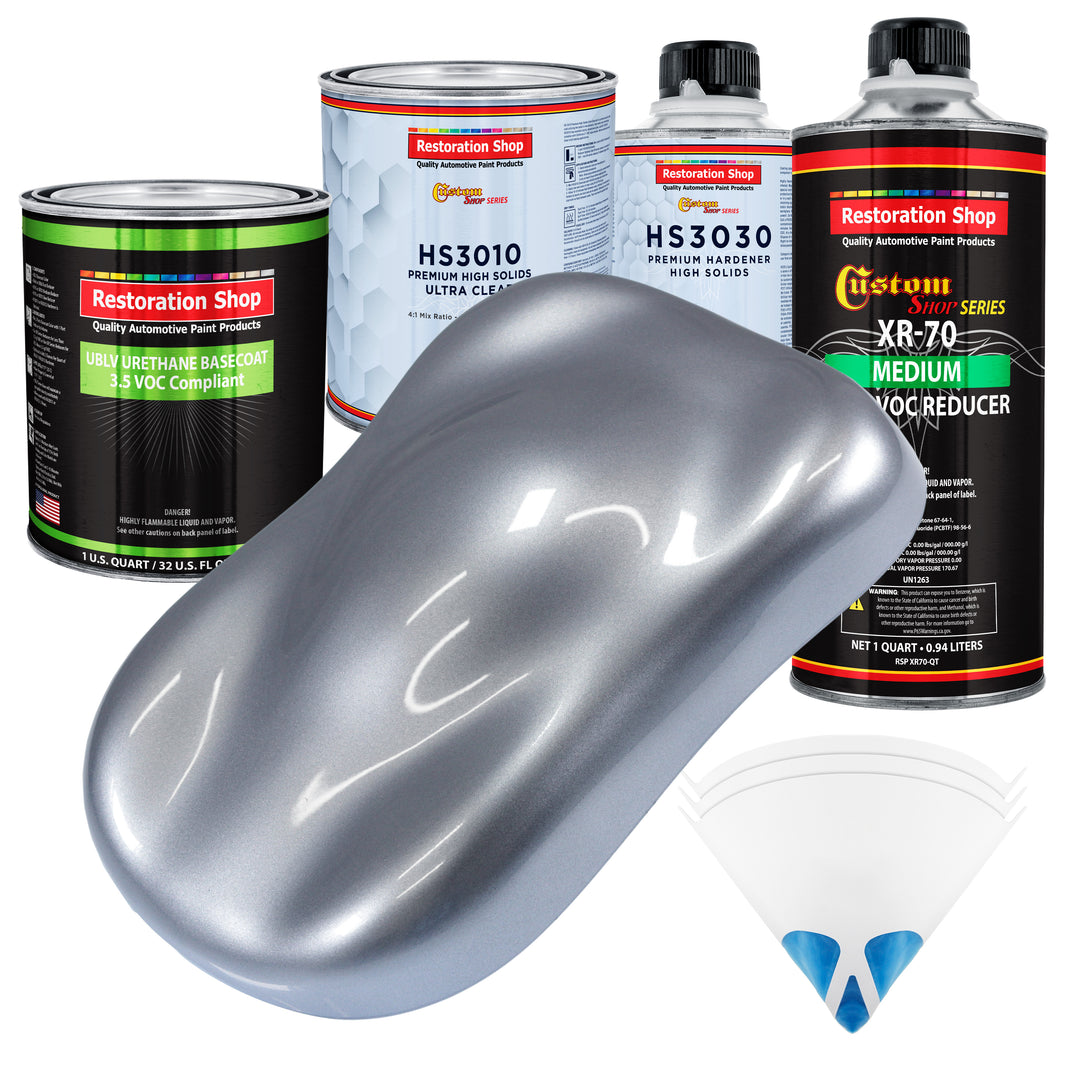 Cool Gray Metallic - LOW VOC Urethane Basecoat with Premium Clearcoat Auto Paint - Complete Medium Quart Paint Kit - Professional Automotive Coating