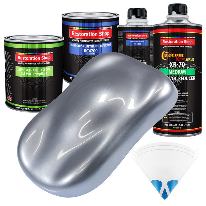 Cool Gray Metallic - LOW VOC Urethane Basecoat with Clearcoat Auto Paint (Complete Medium Quart Paint Kit) Professional High Gloss Automotive Coating