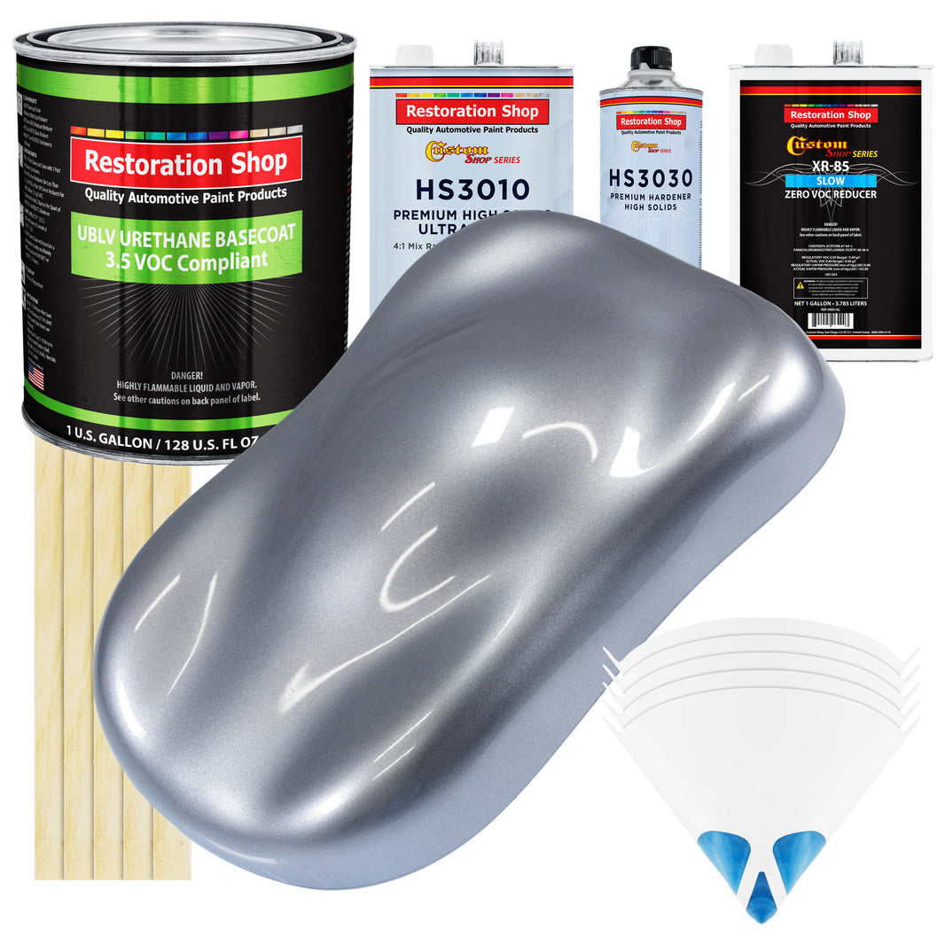 Cool Gray Metallic - LOW VOC Urethane Basecoat with Premium Clearcoat Auto Paint - Complete Slow Gallon Paint Kit - Professional Automotive Coating