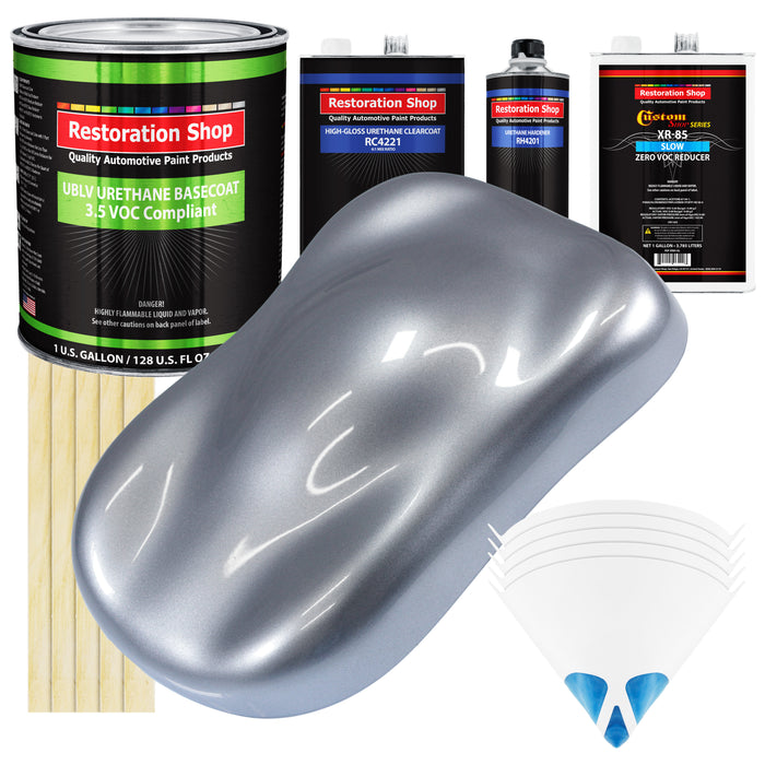 Cool Gray Metallic - LOW VOC Urethane Basecoat with Clearcoat Auto Paint - Complete Slow Gallon Paint Kit - Professional High Gloss Automotive Coating