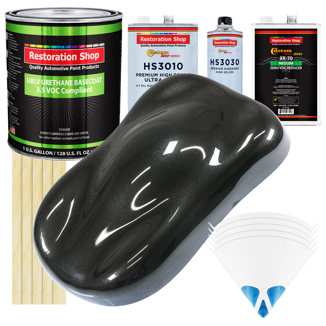 Black Metallic - LOW VOC Urethane Basecoat with Premium Clearcoat Auto Paint (Complete Medium Gallon Paint Kit) Professional Gloss Automotive Coating